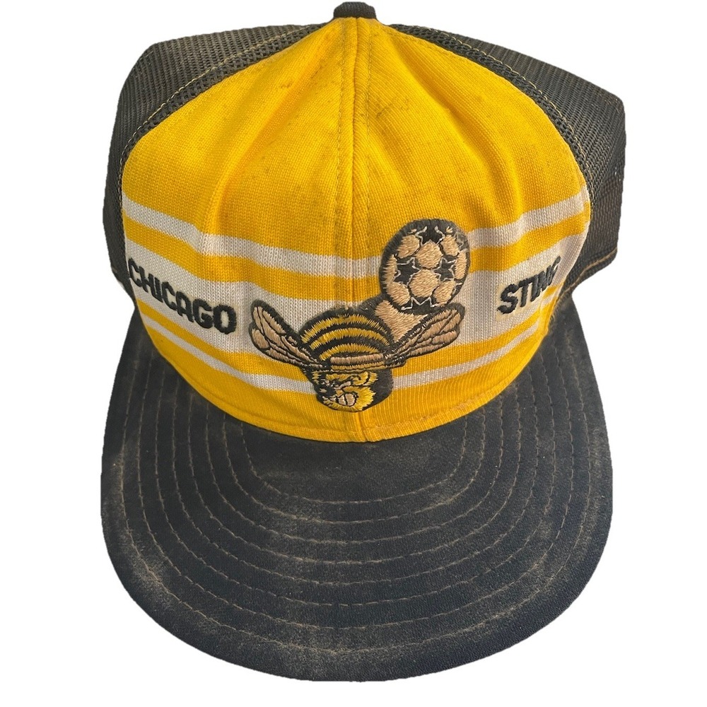 Vtg 70s Chicago Sting NASL Soccer Yellow/Black Snapback Hat AJD SuperStripe - Picture 1 of 6